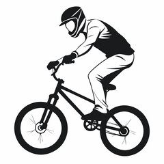 Naklejka premium BMX rider in action, dynamic silhouette in black color with copy space