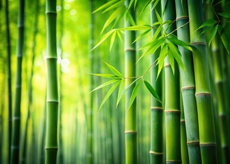Fototapeta premium A Stunning Collection of Green Bamboo Stalks with Lush Leaves Isolated for Eco-Friendly and Zen Concepts, Perfect for Nature-Themed Projects and Designs