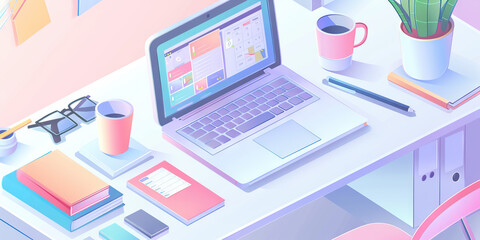 Isometric Illustration of a Minimalist Workspace