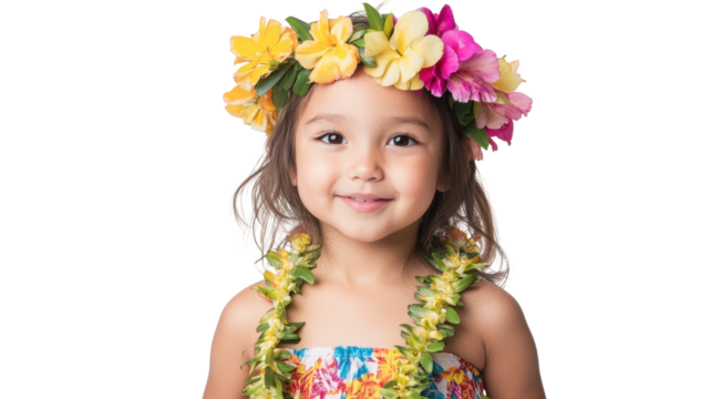 A Child Embracing Tropical Vibes in a Hawaiian Grass Skirt Perfect for Festive Occasions and Celebrations.