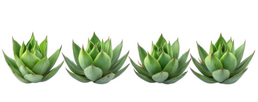 Four Green Succulents Arranged In A Row, on transparent background , png