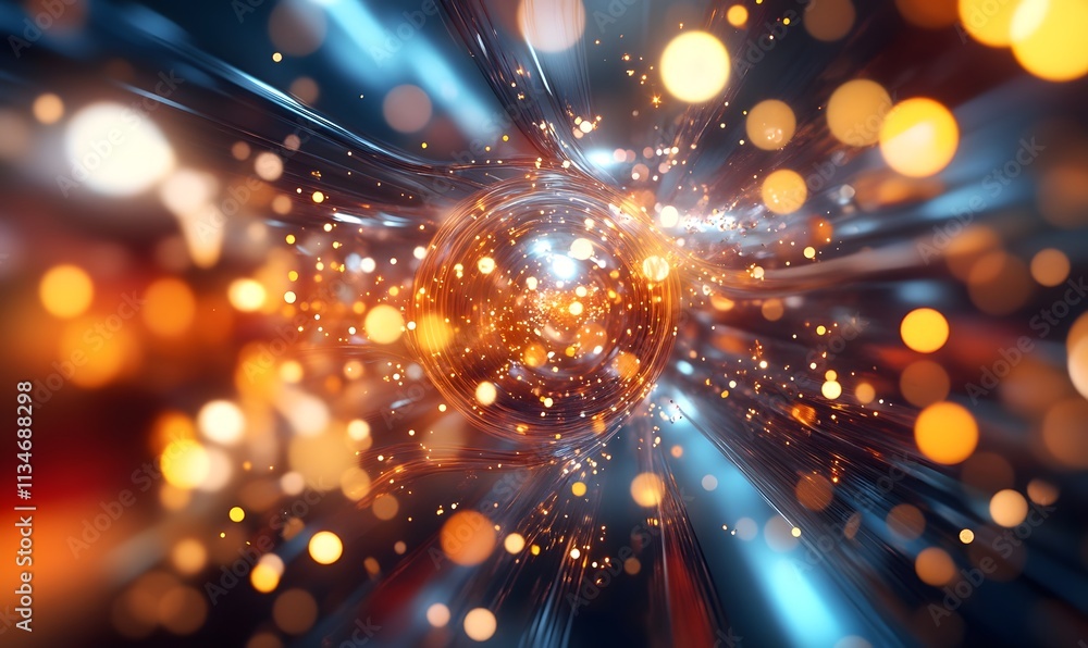 Poster visualize a particle accelerator experiment demonstrating relativistic effects, realistic, very deta