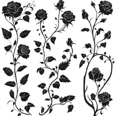 Elegant black rose patterns with intricate vines and leaves create romantic design
