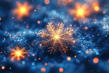 Magical Winter Landscape with Snowflakes and Bokeh Lights
