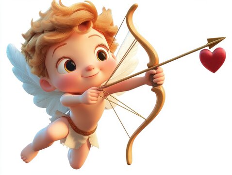Adorable Cupid Aims Arrow at Heart with Bow