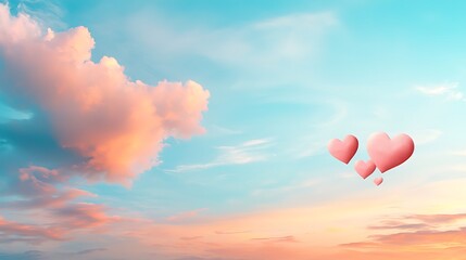 Obraz premium Serene valentine's day digital artwork elevated view of hearts and scenic sky