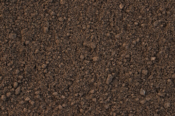 brown soil on the farm, top view. prepared humus for planting