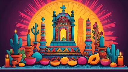Vibrant Altar Ofrenda Day Of The Dead Tradition