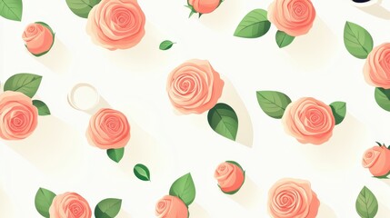 Peach Roses and Green Leaves Pattern Design