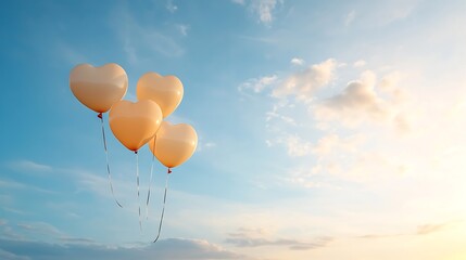 Fototapeta premium Valentine's day magic heart-shaped balloons floating in a romantic sky landscape