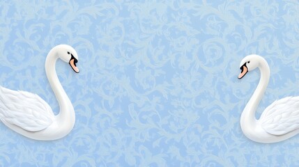 Fototapeta premium Two Elegant White Swans Against a Blue Floral Background