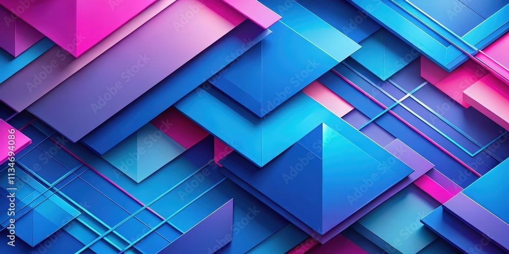 Poster abstract geometric pattern with vibrant blue and pink hues showcasing a dynamic and layered design