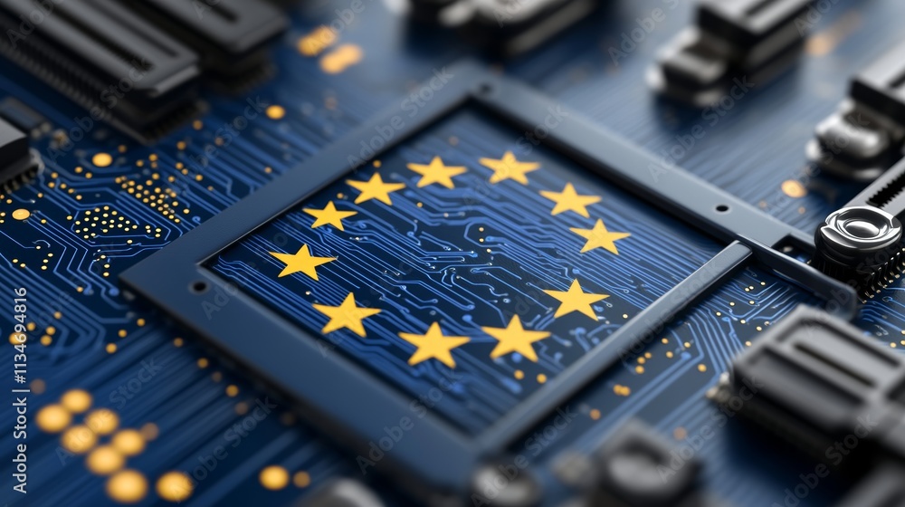 Aufkleber digital europe eu flag integrated circuit board, symbolizing connectivity and data networks