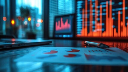 Analyst in Modern Office Analyzing Business Metrics and Performance with Data Charts and Technology Tools