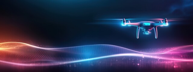 Colorful drone swarm forming shapes, creative tech innovation