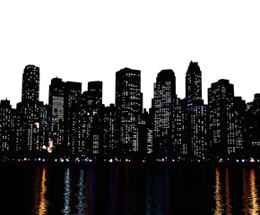 Obraz premium Night city skyline silhouette with lights
