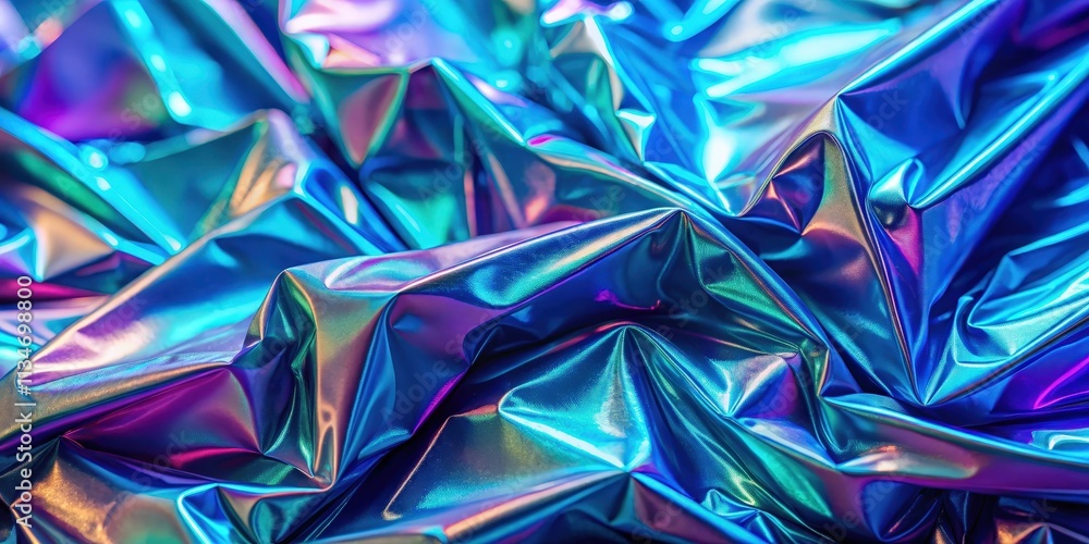 Poster abstract iridescent fabric background with a smooth, shiny surface, reflecting vibrant colors and cr