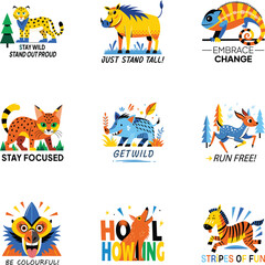 Fototapeta premium Set of Flat Style Animal Character Stickers 