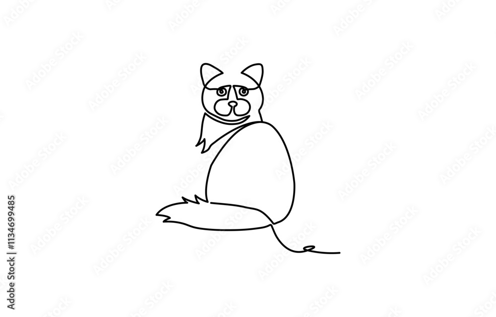Poster cat in continuous one line drawing. abstract and minimalist cat icon, continuous one simple single a