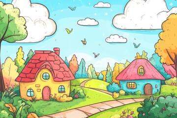 Fototapeta premium An engaging hand-drawn cartoon backdrop, perfect for creative projects.