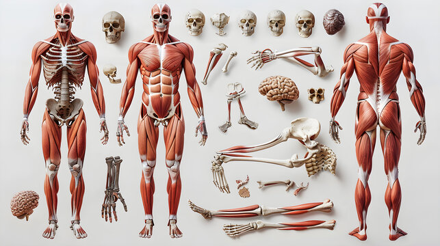 Detailed Illustration of the Human Musculoskeletal System: Bones, Muscles, and Joints