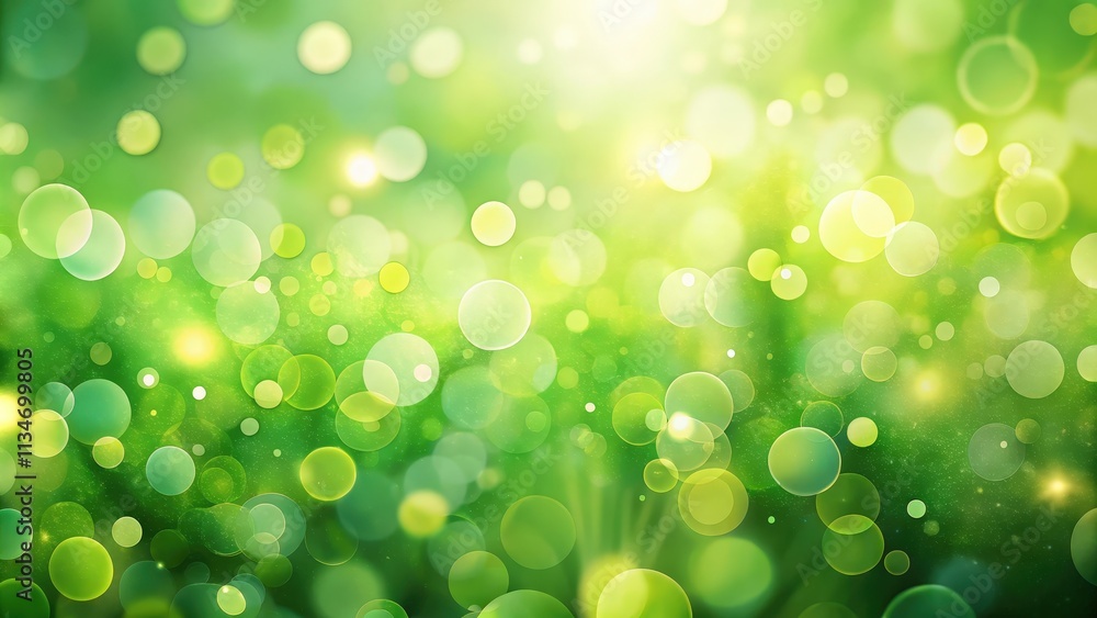 Poster Abstract Green Bokeh Background with Bright Circular Lights and Sparkling Glitter Effect