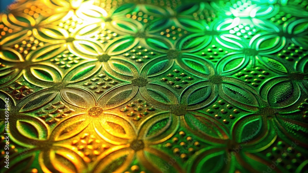 Leinwandbilder intricate embossed floral pattern with a vibrant green and gold color gradient under a soft glow