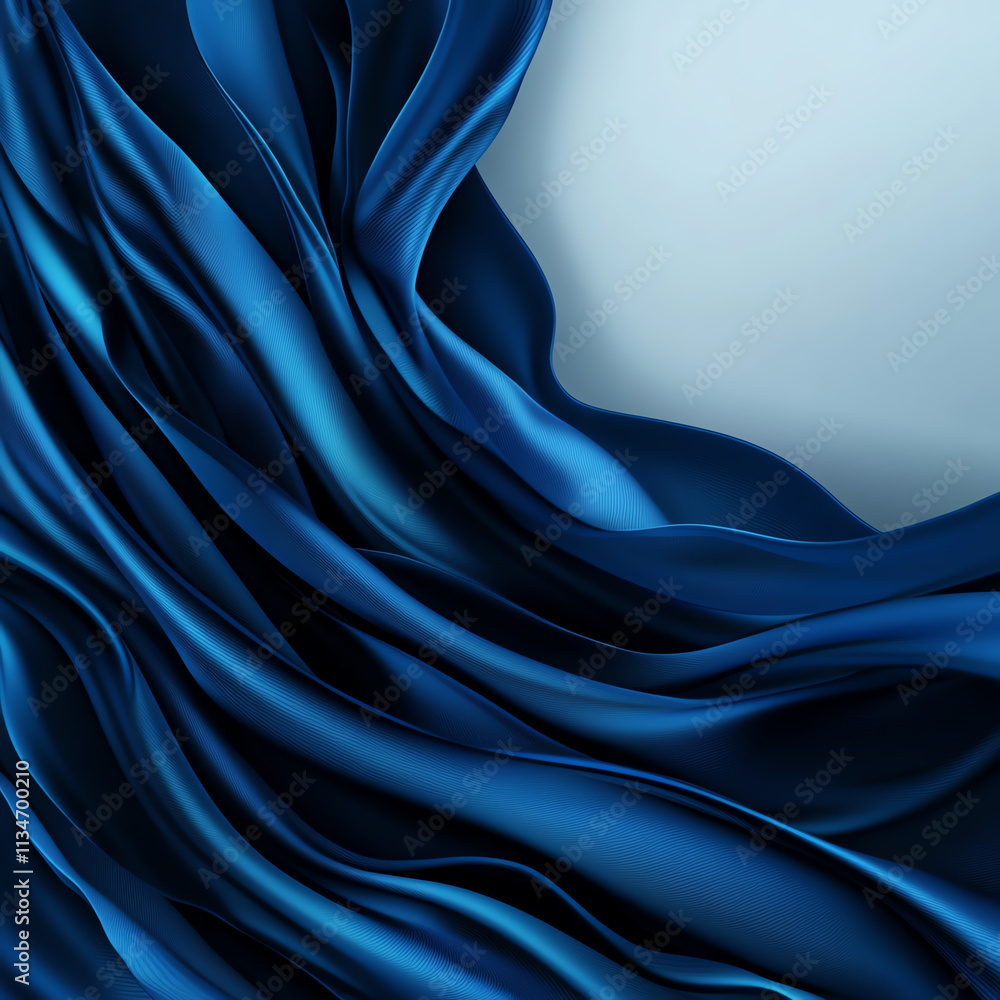 Poster elegant blue silk fabric creating smooth waves with rich texture and depth.