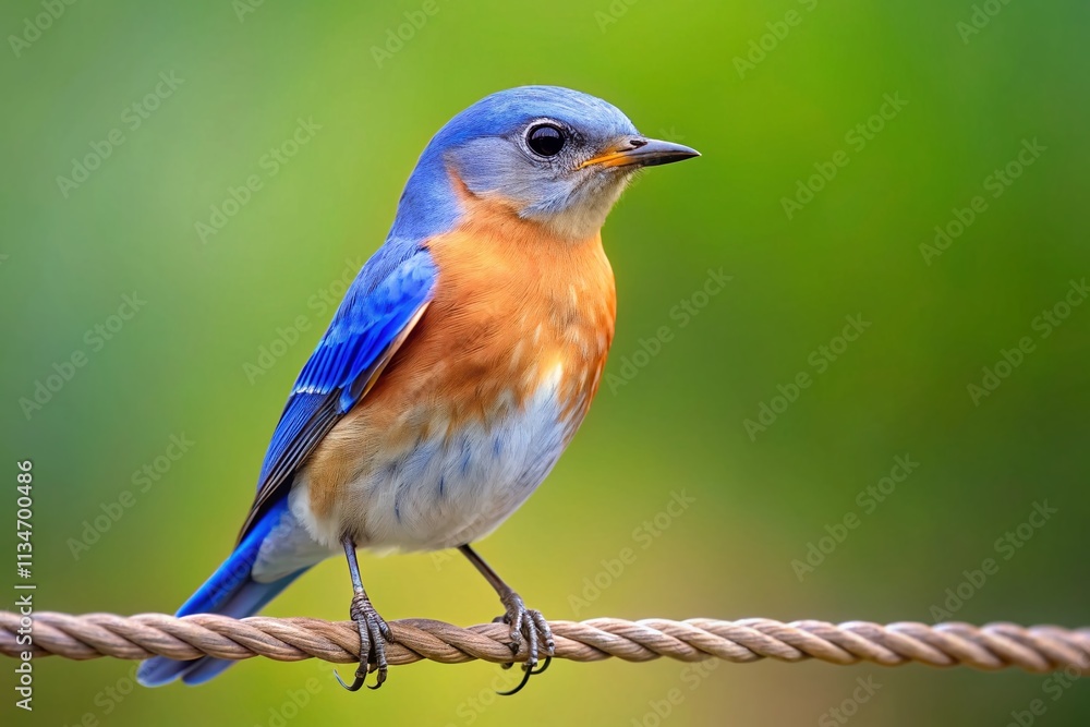 Poster beautiful eastern bluebird sialia sialis perched on a wire against a soft background with copy space