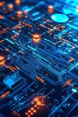 Obraz premium Illuminated Circuit Board Displays Complex Technology