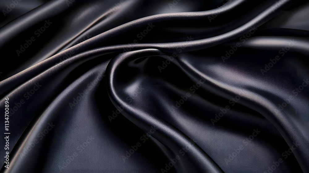 Poster this image showcases an elegant black satin fabric with luxurious waves creating a smooth texture pe