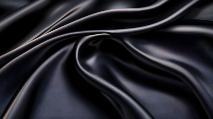 Obraz premium This image showcases an elegant black satin fabric with luxurious waves creating a smooth texture perfect for background use