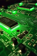 Obraz premium Green Circuit Board With Integrated Circuit Chip