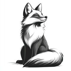 Obraz premium Happy grayscale fox sitting, looking up, fluffy tail.