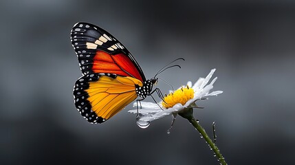Fototapeta premium A vibrant butterfly resting on a delicate flower, Ultra-Realistic, Photo Realistic, highly detailed, 