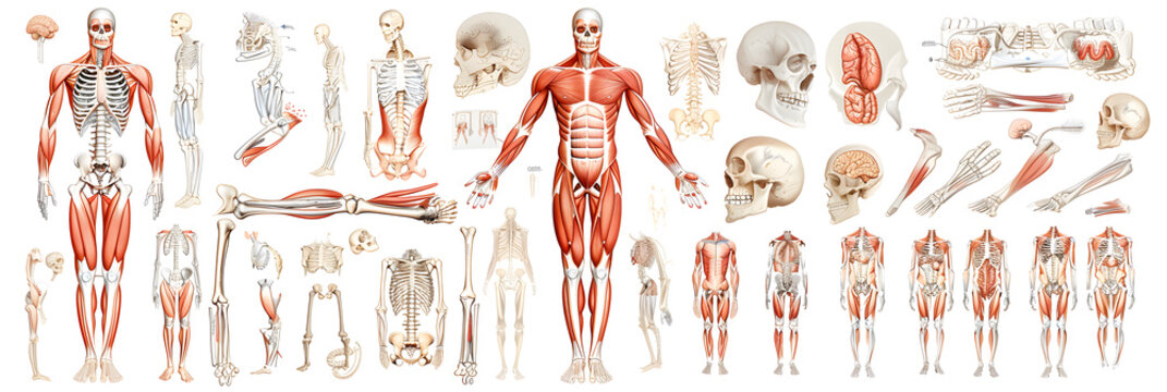 Detailed Illustration of the Human Musculoskeletal System: Bones, Muscles, and Joints