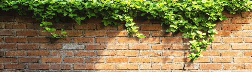 Obraz premium Vivid green ivy climbing up a textured brick wall, creating a natural contrast.