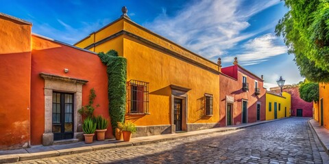 Naklejka premium Minimalist Photography of a Bright Building in San Miguel De Allende, Mexico, Showcasing Vibrant Colors and Architectural Simplicity in a Serene Urban Environment