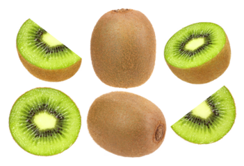 kiwi fruit, slices and half isolated, transparent PNG, PNG format, cut out, Collection