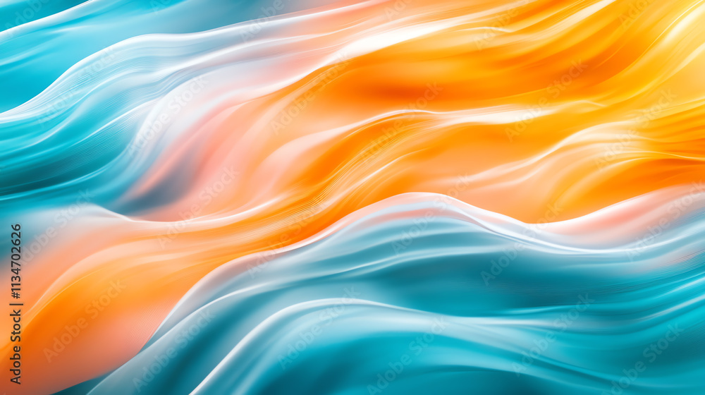 Poster vibrant waves of orange and turquoise create a dynamic and fluid abstract background.