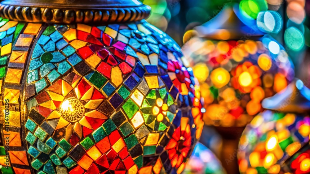 Poster beautiful mosaic glass patterns in vibrant colors creating a stunning visual display for home decor 