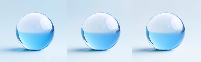 Three translucent blue spheres on a light blue background.