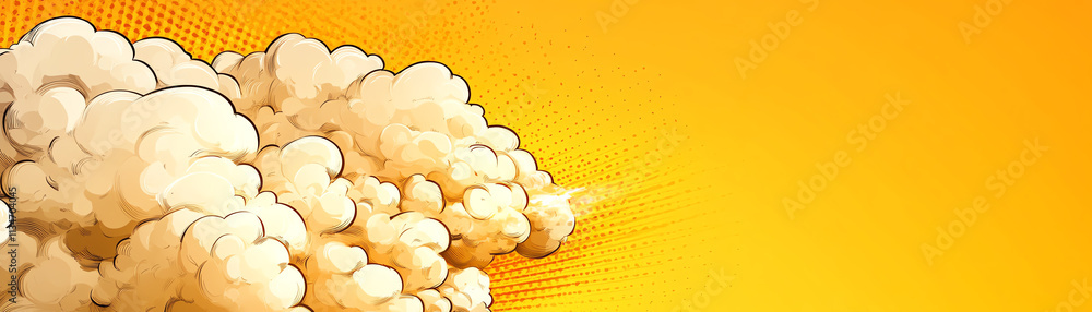Aufkleber stylized clouds against a vibrant yellow background, creating a dynamic visual effect.