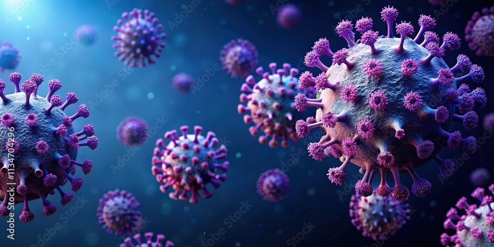 Aufkleber Microscopic View of Infectious Viral Particles, Emphasizing the Spiky Protein Structure and Their Potential for Spreading