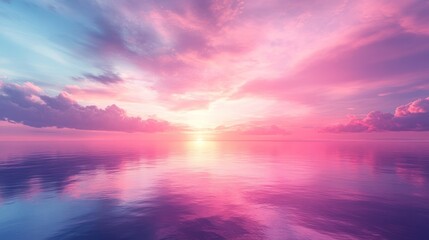 Obraz premium A serene sunset over calm waters, showcasing vibrant pink and blue hues in the sky.