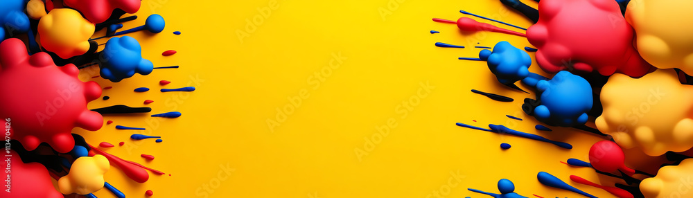 Poster colorful splashes of paint on a bright yellow background create dynamic visual interest.