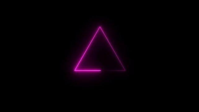 Glowing neon triangle border frame . triangle neon glowing red color animation on black background.