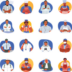Collection of 16 Professional People Flat Illustrations 

