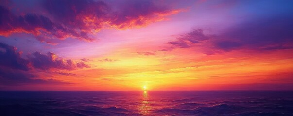 Fototapeta premium Vibrant sunset over ocean with warm colors orange purple dynamic brush strokes peaceful serene evening sky