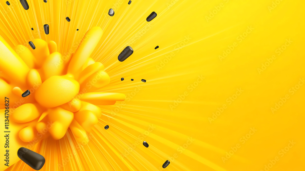 Poster dynamic abstract design in vibrant yellow with flowing shapes and motion effects.